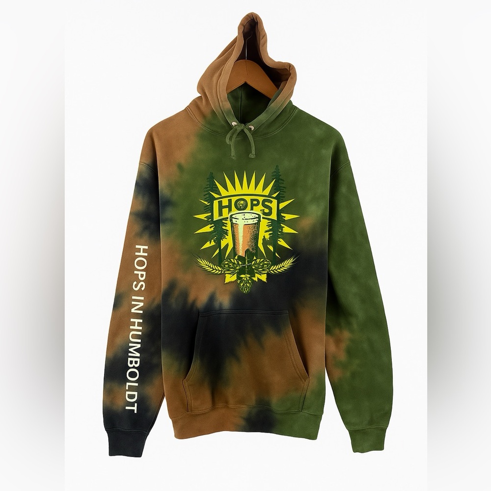 Vintage Style Tie-Dye Hoodie “Hops in Humboldt” Graphic Sweatshirt men’s XL